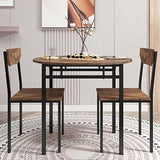 P PURLOVE 3 Piece Drop Leaf Dining Table Set,Solid Wood Kitchen Table and Chair Set of 2,Farmhouse Round Table and 2 Chairs for Small Places,Apartment,Kitchen P PURLOVE