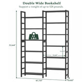 Homykic Double Wide Bamboo Bookshelf Black, 6-Tier Large Open Bookcase with 12 Display Shelves, 6ft Tall Freestanding Book Shelf for Home Office, Bedroom, Living Room, Plants Homykic