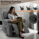 Korser Recliner Chair, 360 Swivel Rocker Chair for Adults, Small Rocking Recliner Chair for Small Spaces, Upholstered Fabric Glider Recliner Nursery Chair with Side Pockets for Living Room, Nursery Korser