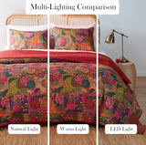 Greenland Home Jewel 100% Cotton Kantha Quilted Reversible Bedding Set, Twin (2 Piece), Red Greenland Home Fashions