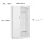 2 Door Wood Wardrobe Closet with Hanging Rail and 2 Shelves, Bedroom Armoire for Clothes Storage, 19.7" D x 30.7" W x 63" H Panana