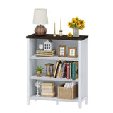BON AUGURE Bookshelf, 3 Shelf Bookcase, Farmhouse Wooden Book Cases/Shelves, Floor Small Storage Book Shelves for Home Office, Living Room, Bedroom (White Oak and Walnut Brown) BON AUGURE
