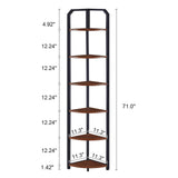 MNEETRUNG 71" Corner Shelf,6 Tier Industrial Corner Bookshelf, Freestanding Shelf Stand for Small Space,Home Office,Living Room,Bedroom,Brown MNEETRUNG