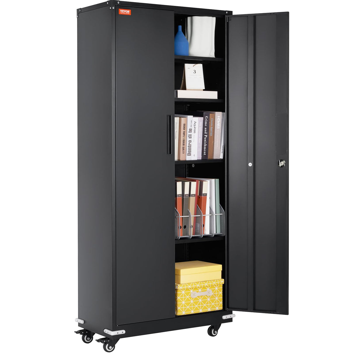 VEVOR Rolling Storage 200 lbs Capacity per Shelf, Metal Cabinet with 3 Keys for Office, Garage, Home, 75-inch, Black VEVOR