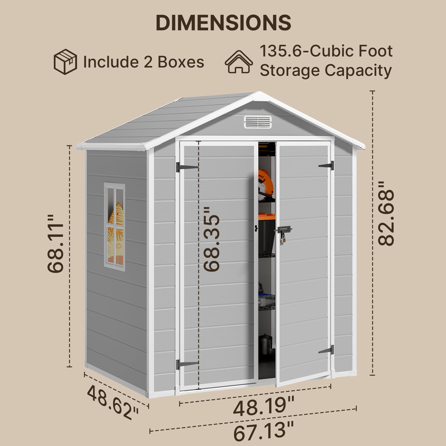 Gizoon 6x4.4 FT Plastic Outdoor Storage Shed, Resin Garden Tool Sheds & Outdoor Storage House with Single Lockable Door, Resin Shed for Patio Furniture, Backyard Garden Patio Lawn, Grey - WoodArtSupply