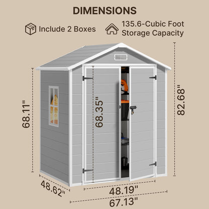 Gizoon Outdoor Storage Shed, 6x4 FT Resin Shed with Floor, Plastic Garden Tool Sheds with Lockable Door for Patio Backyard Lawn Pool, Gray - WoodArtSupply