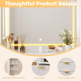 EROMMY 48" Fluted Makeup Vanity Desk with 36" Large Mirror and Lights, Big Vanity Table with 5 Drawers, 3 Storage Shelves and Charging Station, Modern Glass Top Dressing Table Set for Bedroom EROMMY