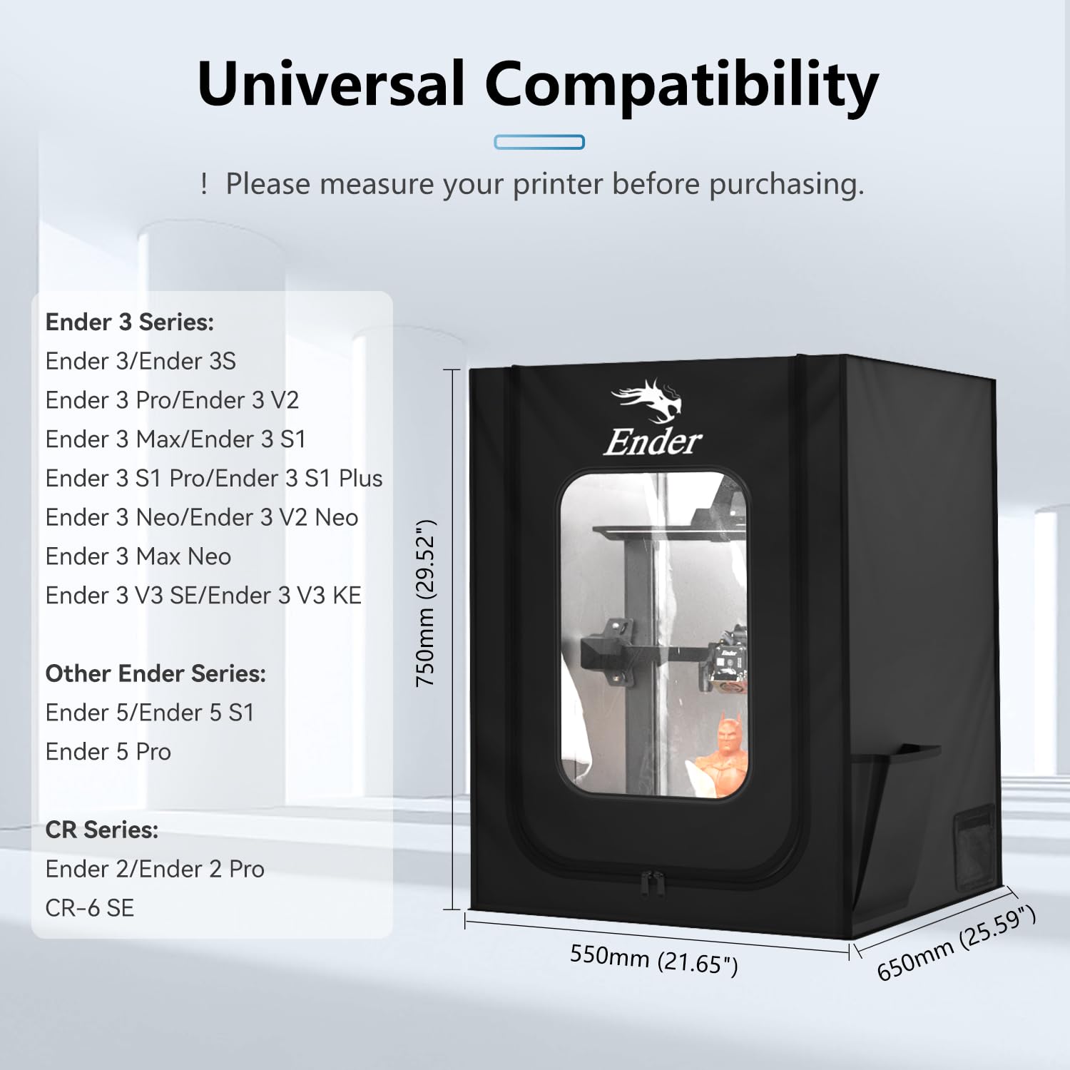 Creality Official 3D Printer Enclosure with Fan Interface, Fireproof Dustproof Constant Temperature Protective Cover 550 * 650 * 750mm for Ender 3S1/Ender 3S1 Pro/Ender 3V3 KE/Ender 3 Max/End - WoodArtSupply