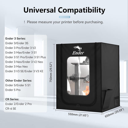 Creality Official 3D Printer Enclosure with Fan Interface, Fireproof Dustproof Constant Temperature Protective Cover 550 * 650 * 750mm for Ender 3S1/Ender 3S1 Pro/Ender 3V3 KE/Ender 3 Max/End - WoodArtSupply