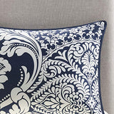 Madison Park Vienna Cotton Poly Blend Duvet Set - Classic Traditional Design, Cozy All Season Comforter Cover, Matching Shams, Decorative Pillows Vienna, King/Cal King(104"x92"), Indigo 6 Piece Madison Park