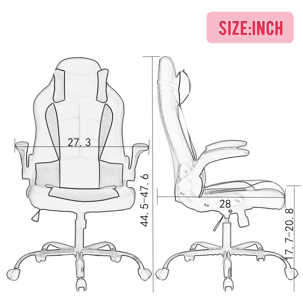 Gaming Chair Office Chair Desk Chair Racing Executive PU Leather Ergonomic Massage Computer Chair with Lumbar Support Headrest Armrest Task Rolling Swivel Chair for Girls, Pink BestOffice