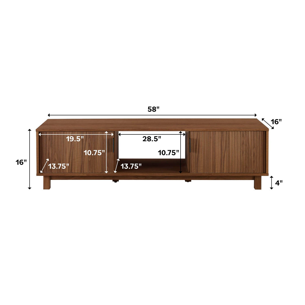 Walker Edison Walton Modern Fluted-Door Low Stand for TVs up to 65 Inches, 58 Inch, Mocha Walker Edison