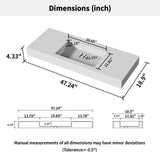MEDUNJESS 47"X19" Stone Resin Wall Mounted Floating Sink, Bathroom Vanity with Sink,Solid Surface Bathroom Pedestal Sink Basin with No Faucet Hole and Pop-up Drain, Matte White MEDUNJESS