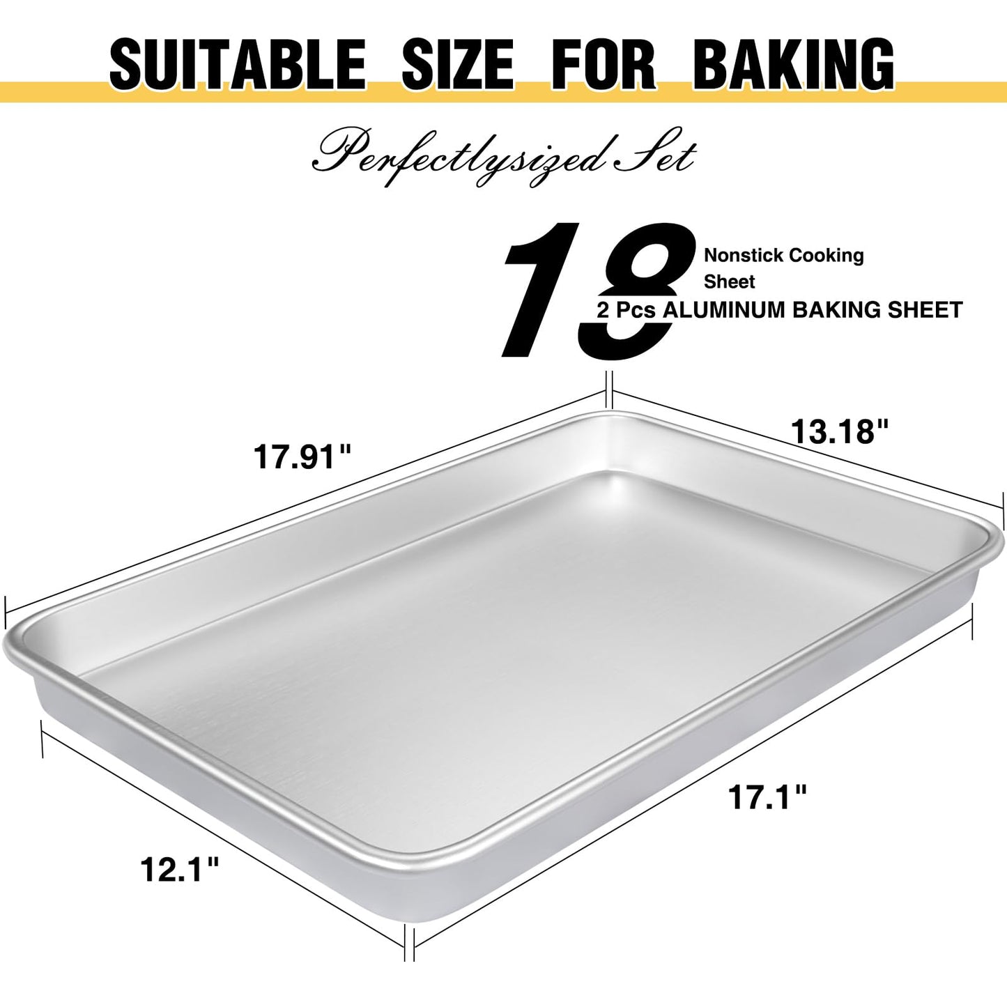 Commercial Quality Baking Sheet Pan Set, Natural Aluminum Cookie Sheet, Umite Chef Warp Resistant Nonstick Baker's Half Sheet Pan, Large Thick Cookie Tray Pans for Baking, Roasting(2 Pack, 18X13Inch)