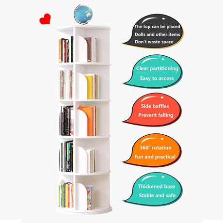 HRTLSS 360° Rotating Solid Wood Bookshelf - Space-Saving Multifunctional Corner Storage Solution HRTLSS