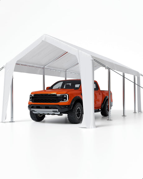 GarveeLife 20'x 10'x 11' Windproof Carport Top Replacement Cover Grey Heavy-Duty Garage Top Tent Shelter Tarp Waterproof & UV Protected (Top Cover ONLY, Frame Not Included) White GarveeLife