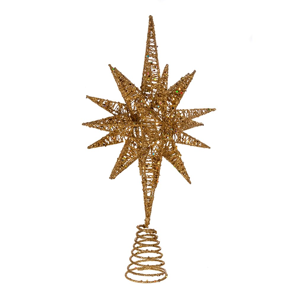 Kurt Adler Un-Lit Gold Glitter Wire 3D Star Treetop, 16.5-inch Length, Gold-Tone, Metal, Holiday Decor Kurt S. Adler