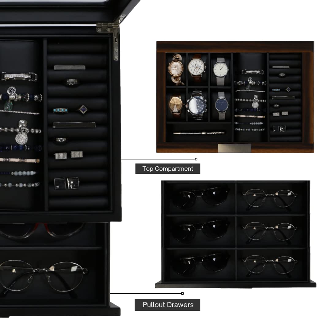 Decorebay Executive Unisex Black Wood Valet sunglasses and Jewelry Box Storage (SuperStar 2) Decorebay