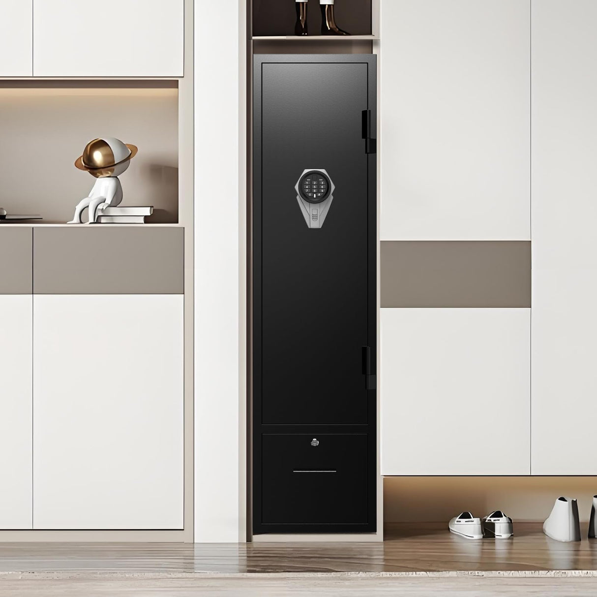 Marcree Gun Safe with Drawer, Rifle Safes for Home, Rifle Cabinet with Alarm System,Metal Gun Cabinets for Rifles and Pistols, Long Gun Safe with Two Movable Gun Racks, Digital Lock Marcree