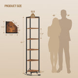 Hzuaneri Corner Shelf with LED Light, 6-Tier Corner Bookshelf, Tall Narrow Display Bookcase with Metal Frame, Standing Shelf for Small Space, Living Room, Home Office, Bedroom, Rustic Brown CS66601B Hzuaneri