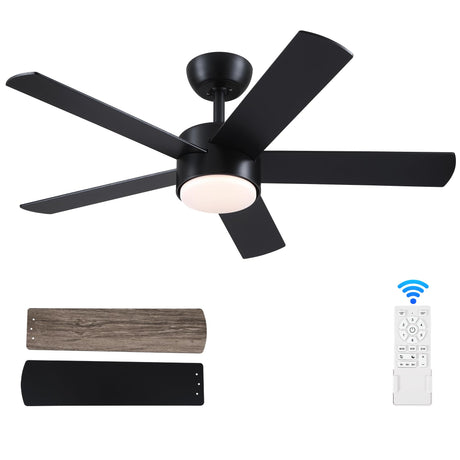 POCHFAN 42 inch Black Ceiling Fans with Lights and Remote Control, LED Ceiling Fan Dimmable 3-Color Temperatures 6-Speed, Quiet Modern Ceiling Fan for Bedroom, Living Room, Dining Room POCHFAN