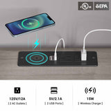 ADORNEVE Nightstand with Wireless Charging Station and LED Lights, Grey Night Stand with 2 Drawers and Open Storage for Bedroom, Bedside Table with Pull-Out Shelf, Modern End Side Table ADORNEVE