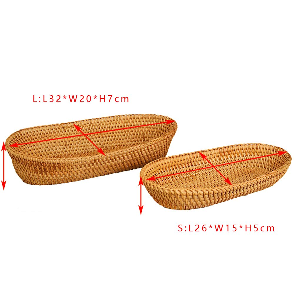 i-lan Handwoven Bread Serving Basket Bowls, Wicker Oval Fruit Bowl, Serving Bread Basket Set, Food Storage Bowl for Bread, Snack, Vegetable, Natural Brown (S: 10") i-lan
