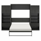 REALROOMS Halstead Queen Size Murphy Bed with 2 Nightstand Cabinets, Space-Saving Fold-Out Wall Bed with Open Shelving and Concealed Storage for Bedroom or Guest Room, Black Oak REALROOMS