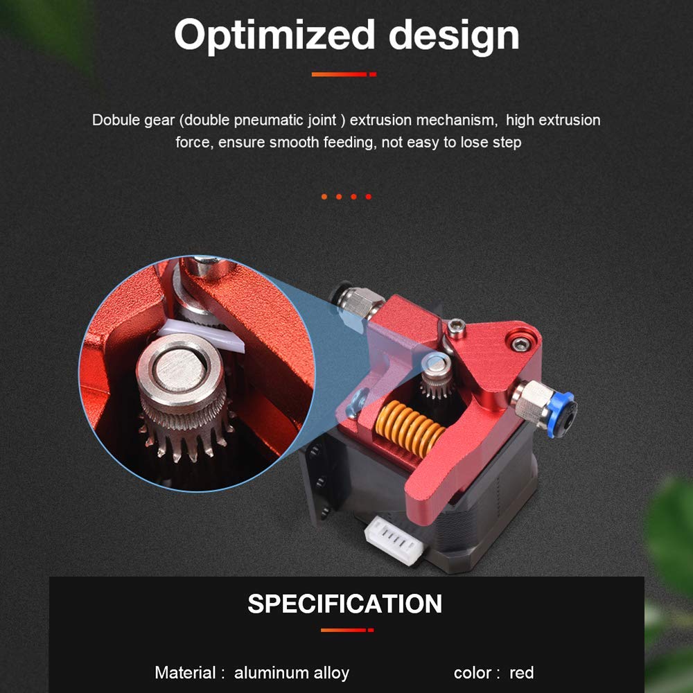 Bigtreetech Upgrade Dual Gear Extruder, Double Gear MK8 Extruder 3D Printer Dual Driver Stock Feeder All Metal 1.75mm Filament Extruder Kit for CR-10S Pro/CR-10/ Ender 3 V2/Ender 3/Ender 3 Pro Series BIQU