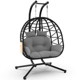ZENPETIO Double Hanging Egg Chair with Stand, Rattan Wicker Swing with UV Resistant Cushion and Pillow, for Indoor Outdoor Bedroom Patio Hanging Basket Lovers Seat, Black ZENPETIO