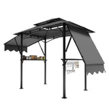 Wpond 5x8ft Grill Gazebo - Double Layer BBQ Waterproof Patio Canopy with Double-Sided Adjustable Awning, Extra Shadow, Two Side Frames, UV & Wind Protection-Grey Wpond