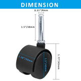 suiwotin 4pcs 1.5 Inch Swivel Caster Wheels, M8 Grip Neck Stem Caster Wheels, Heavy Duty Casters, Black Nylon Wheels Replacement for Furniture, Table, Cabinet, Shelf suiwotin