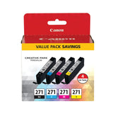 Canon CLI-271 BK/CMY 4 Color Value Pack Compatible to MG6820, MG6821, MG6822, MG5720, MG5721, MG5722, MG7720, TS5020, TS6020, TS8020, TS9020 Canon