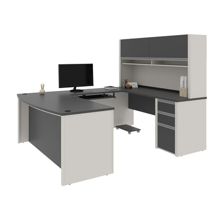 Bestar Connexion U-Shaped Workstation with Three Drawers, 72W, Slate/Sandstone Bestar