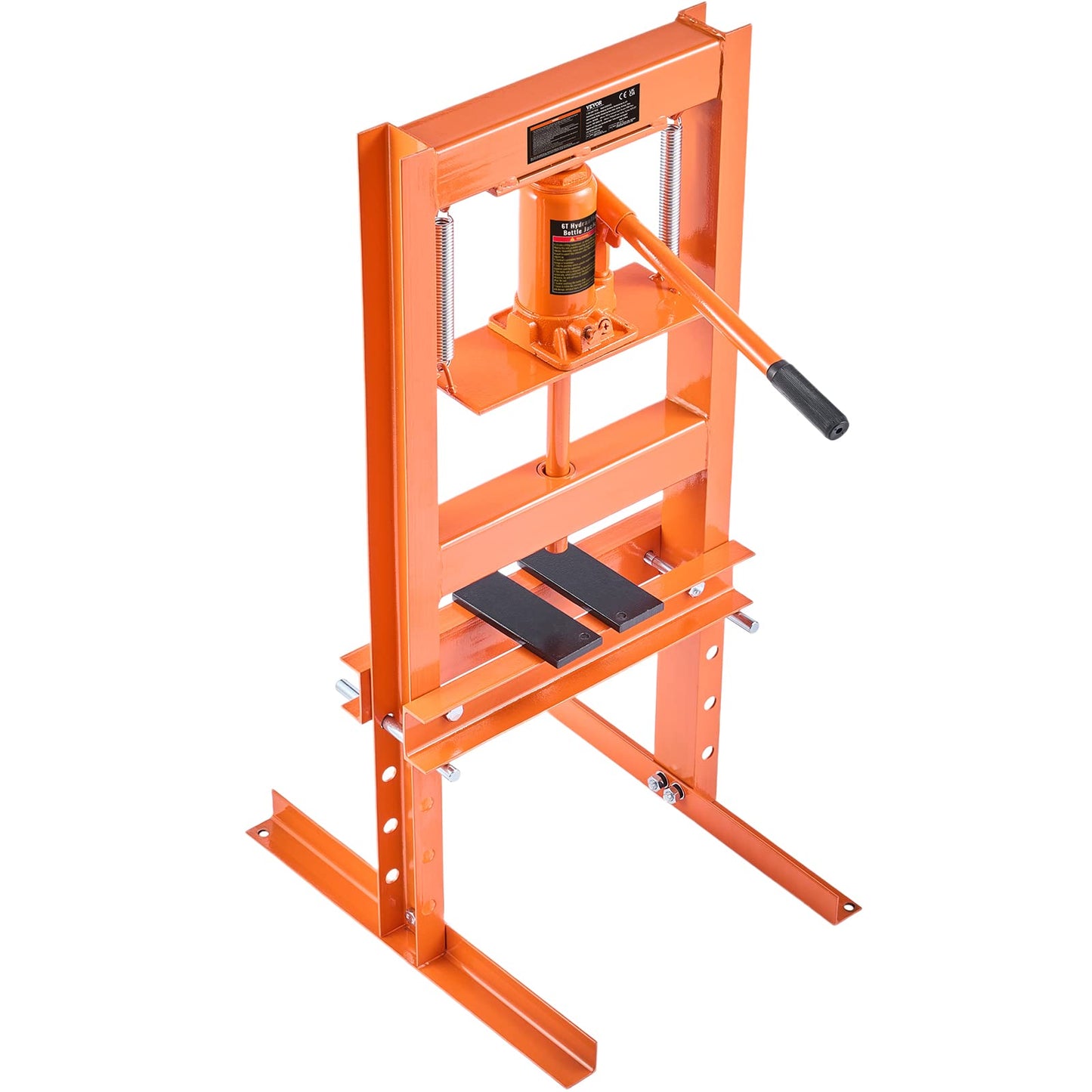 VEVOR Hydraulic 6 Ton H-Frame Garage Floor Adjustable Shop Press with Plates, 6T, Orange - WoodArtSupply