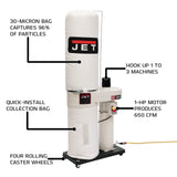 JET DC-650BK Dust Collector, 30-Micron Bag Filter, 650 CFM, 1 HP, 1Ph 115/230V (708642BK) Jet