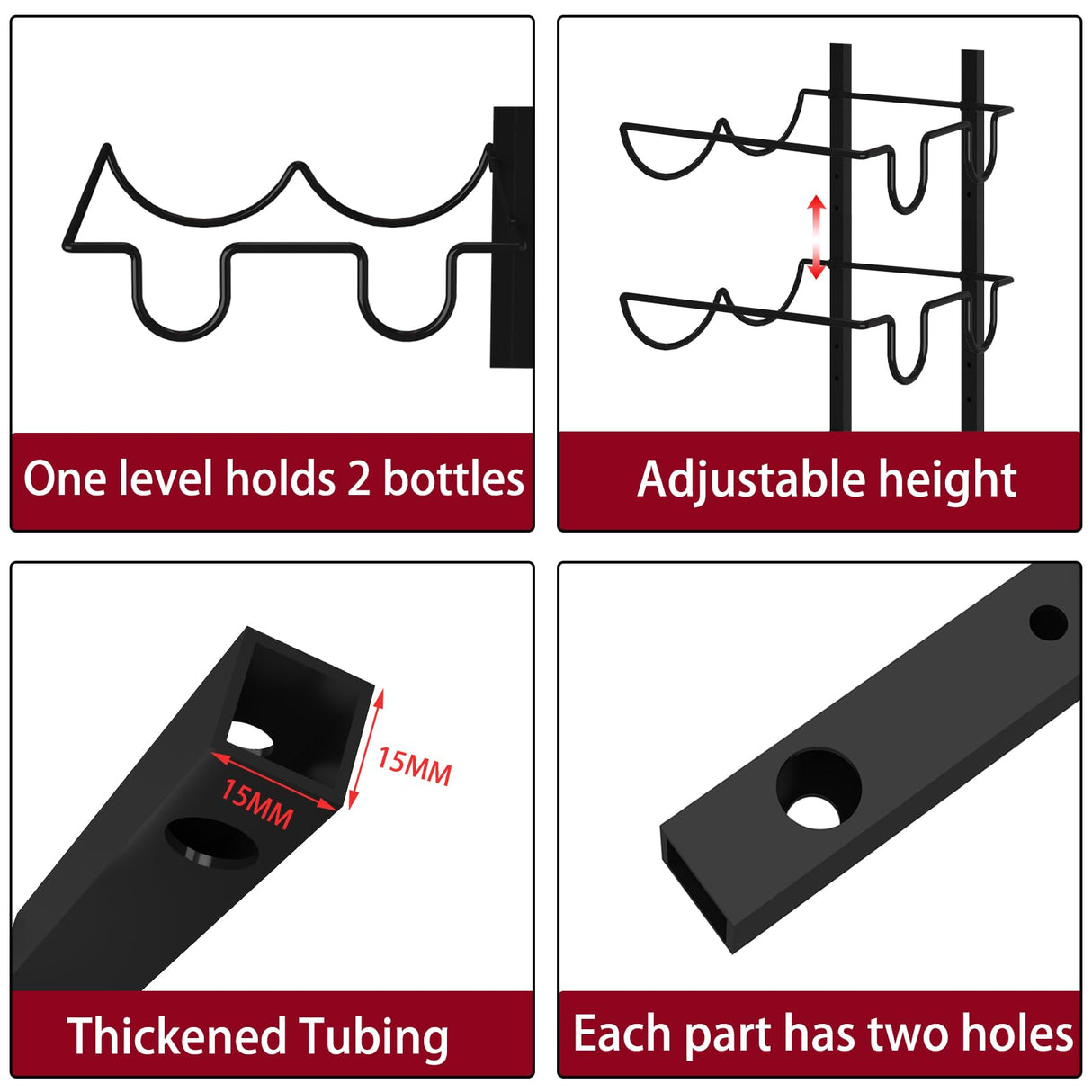 JKsmart 24 Bottles Wall Mounted Wine Rack, Adjustable Height Wine Rack Wall Mounted for Wine Bottles, Liquor, Champagne, Matte Metal Black Wine Wall Rack for Kitchen, Pantry, Bar, Wine Cellar JKsmart