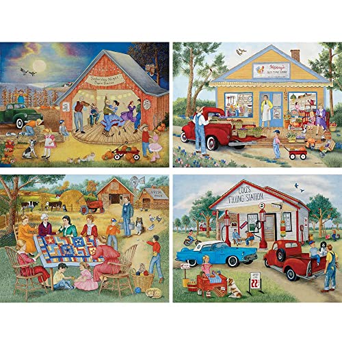 Bits and Pieces – 4-in-1 Multi-Pack 300 Piece Jigsaw Puzzles for Adults – Friendly Folk by Artist Kay Lamb Shannon, Completed Puzzle Size: 16" x 20" Bits and Pieces