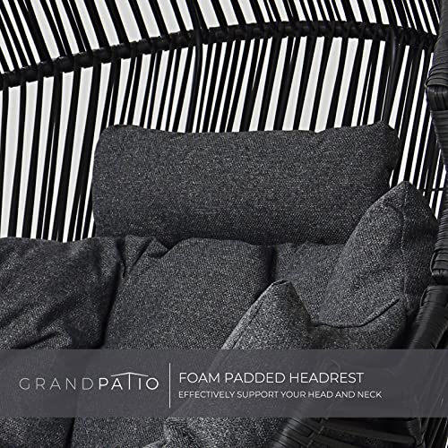 Grand patio Outdoor & Indoor Egg Chair 2PC, PE Wicker Open Weave Wood Grain Finish Oversized Egg Cocoon Chairs with Stand Lounge Chair Comfortable for Front Porch, Living Room, Bedroom (Dark Grey 2PC) Grand patio