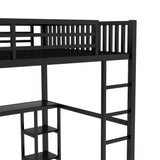 Ball & Cast Queen Size Loft Bed with Desk and Storage Shelves,Metal Loft Bed Frame with Built-in Wardrobe &Full-Length Guardrails,Space Saving Design,Noise Free,Black Ball & Cast
