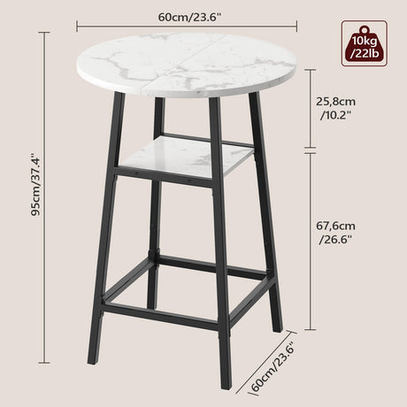 MAHANCRIS Round Bar Table, 37.4" High Pub Top Table with Footrest, 2-Tier Counter Height Cocktail Tables with Storage, Bistro Table for Small Spaces, Easy to Assemble, Marble and Black BTHM12501 MAHANCRIS