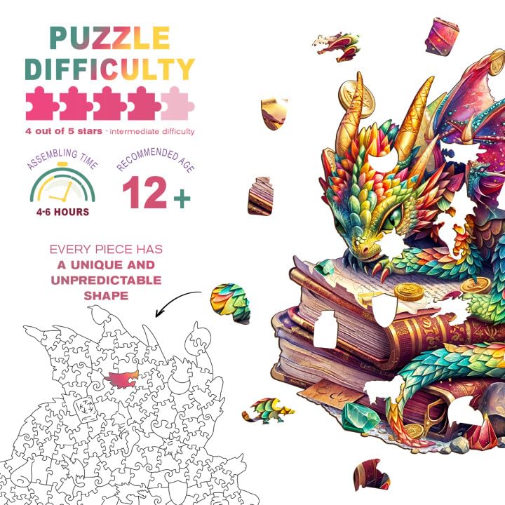 Wooden Puzzles for Adults - Unique Shaped Wooden Puzzles for Adults and Kids - Jeweled Dragon Wooden Jigsaw Puzzles - Dragon Wooden Puzzle Easter Creative Birthday Gifts - Puzzle Toys - 240pcs DOCRAGI