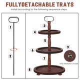 Urban Deco Wooden Tiered Tray 3-Tier Decorative Tray Stand Farmhouse Serving Tray, Round Wooden Cupcake Display Stand with Metal Handle, Brown Tiered Fruits Tray for Home Party Decorations Urban Deco