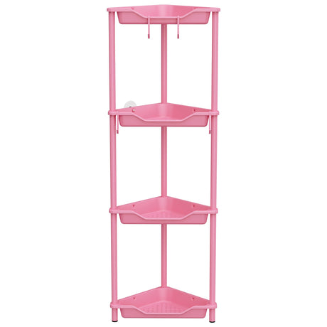 Orimade Rustproof 4 Tier Floor Standing Corner Shower Caddy Organizer, Plastic Metal Splicing Floor Corner Shelf Rack Storage Stands for Bathroom,10.8 x 10.8 x 44.6 inches, Pink Orimade