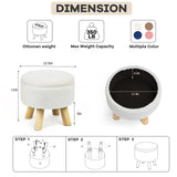 OGEMXU Ottoman Foot Rest, Small Round Ottoman with Storage, Boucle Teddy Velvet Footstool with Wood Legs, Soft Sponge Storage Ottoman for Living Room, Bedroom, Couch, Enterway (Cream) OGEMXU