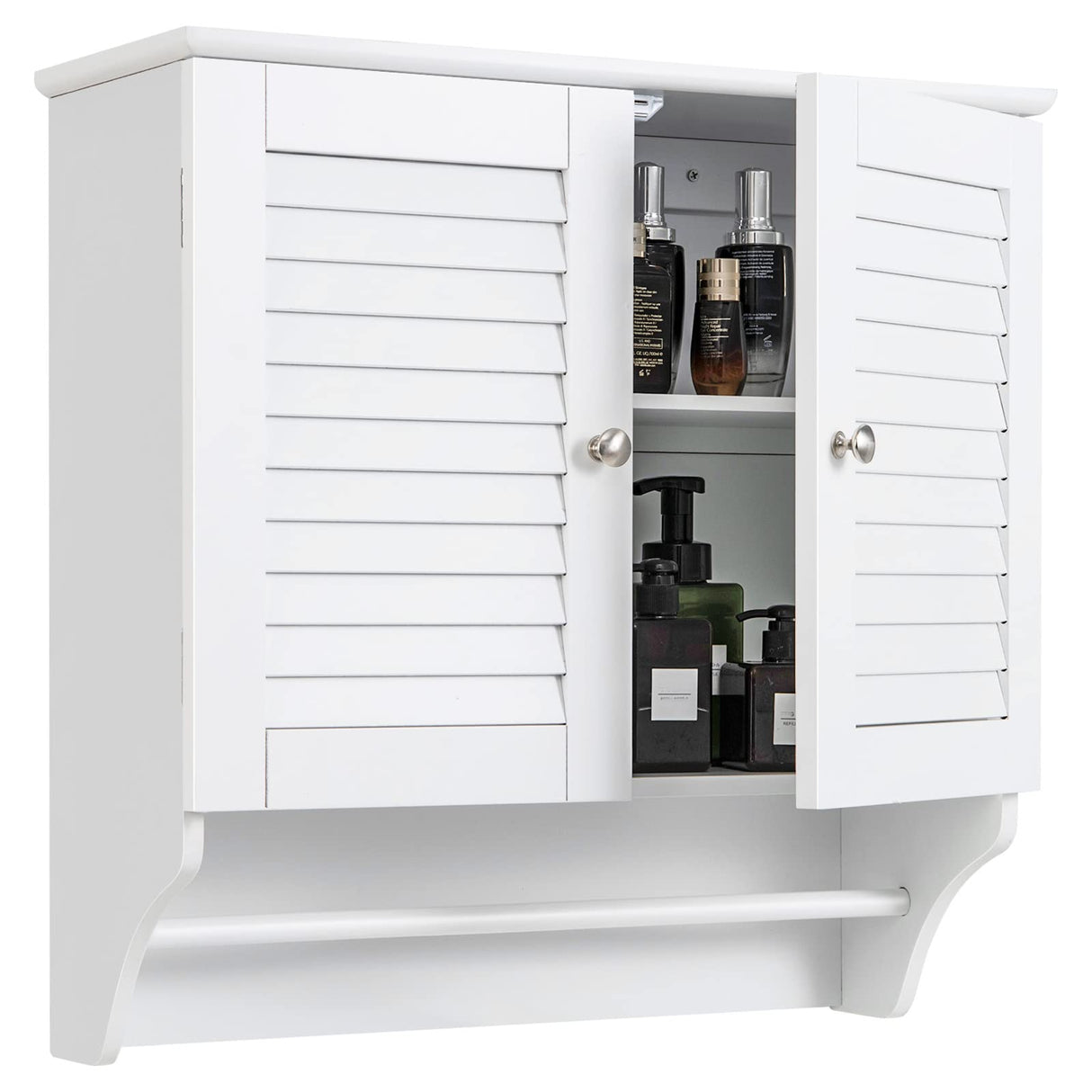 Tangkula White Wall Mounted Bathroom Storage Cabinet with Adjustable Shelves and Double Louvered Doors Tangkula