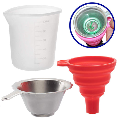 OIIKI 3D Printer Resin Filter, Stainless Resin Filter Cup + Silicone Funnel + 100ml Measuring Cup Disposable for 3D Printer OIIKI