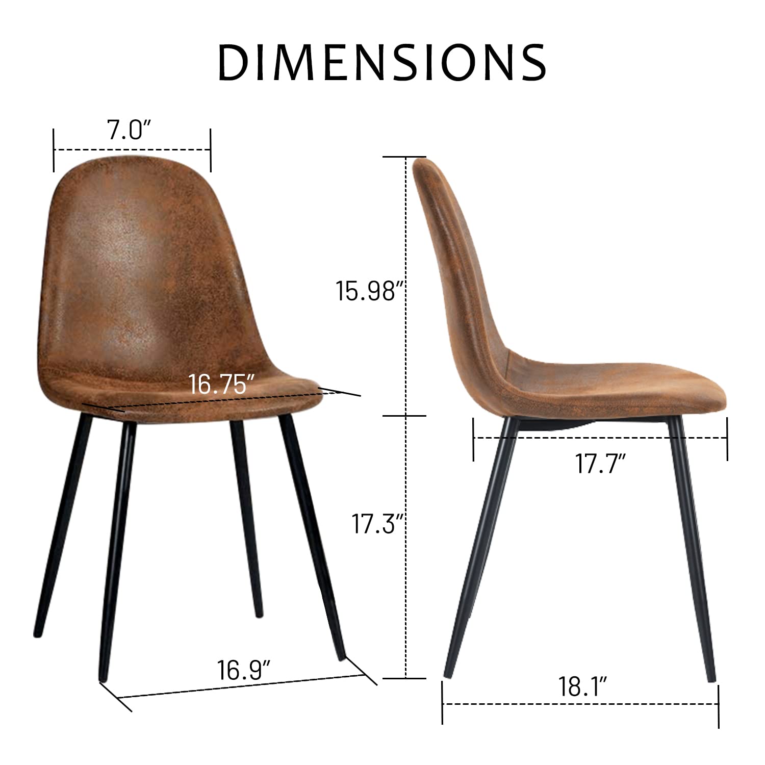 FurnitureR Dining Chairs Set of 4, Fabric Suede Dining Room Side Seating, Kitchen Chairs with Metal Legs for Living Room,Dark Brown - WoodArtSupply