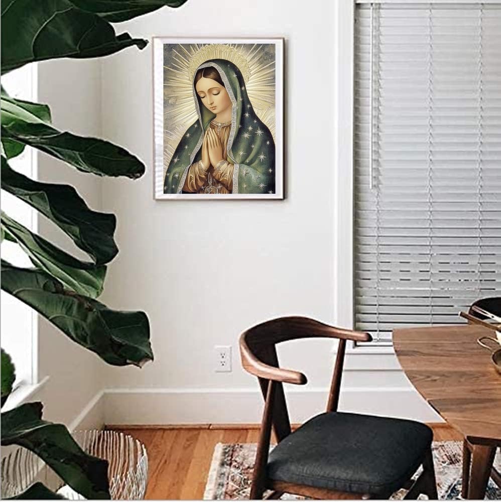 F-CANLAN Round Full Drill Diamond Painting Kit, 5D Pray Virgin Mary Diamond Dots Arts Crafts Set Religious Belief Diamond Painting with Gem for Adult Beginner Virgin Mary Room Decor (12X16 inches) F-CANLAN