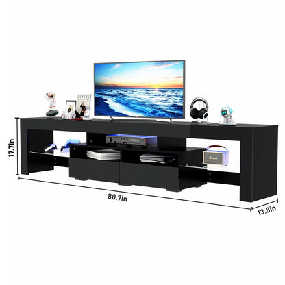 St.Mandyu LED TV Stand for 75/85/90 inch TV, High Glossy Modern Entertainment Center with Drawer and Led Lights, Television Table Media Console for Living Game Room Bedroom, Black